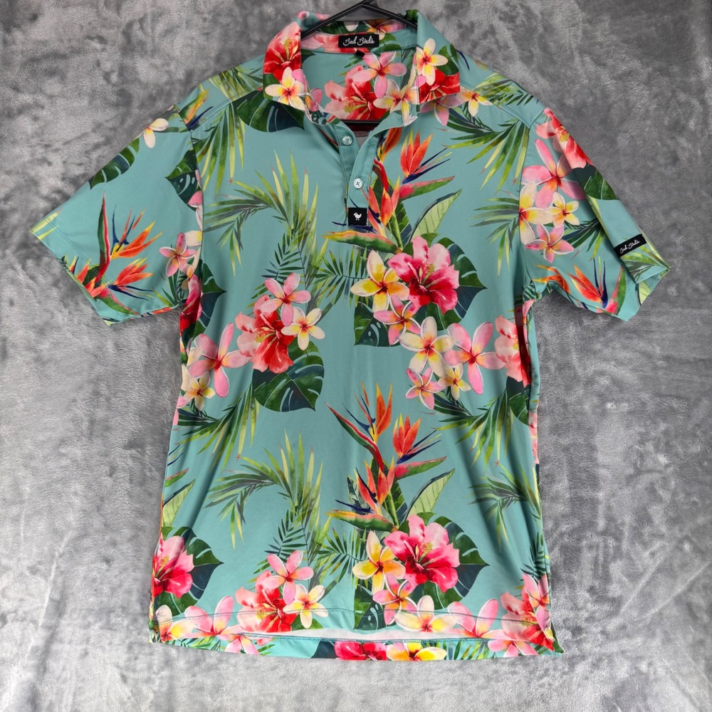 Bad‎ Birdie Men's Tropical Floral Golf Polo Shirt Short Sleeve Size S